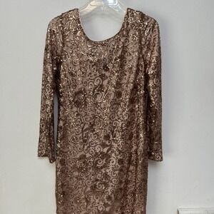 Jessica Simpson Woman's Bronze Sequined Round Neck Mini Dress, Long Sleeve Sz 14